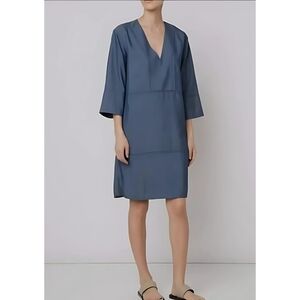 VINCE Tencel Lyocell Chambray 3/4 Sleeve V-neck Marissa Shift Dress Size XS